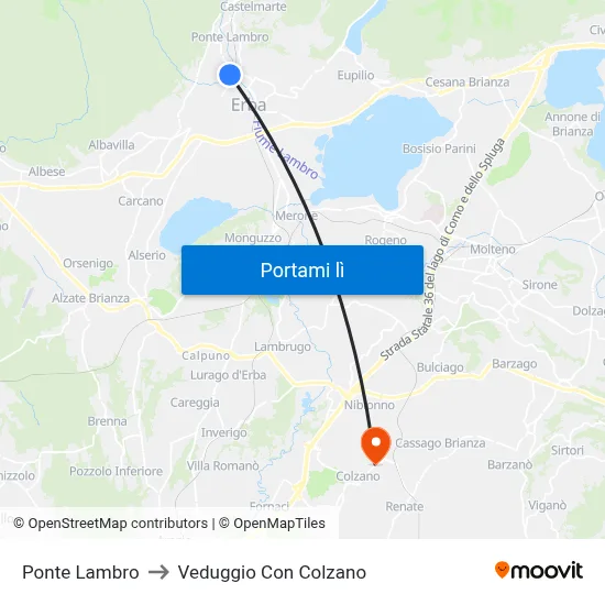 Ponte Lambro to Veduggio Con Colzano map