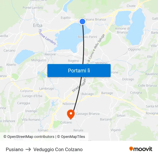 Pusiano to Veduggio Con Colzano map