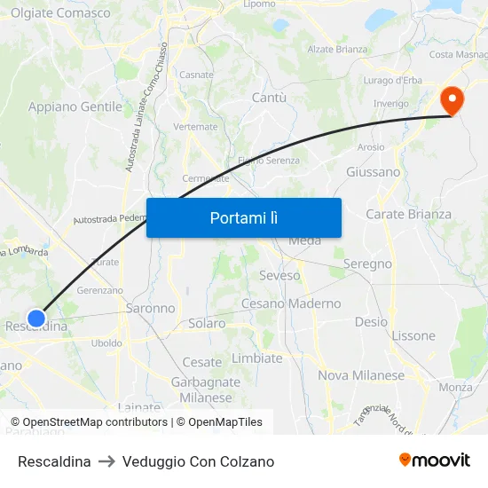 Rescaldina to Veduggio Con Colzano map