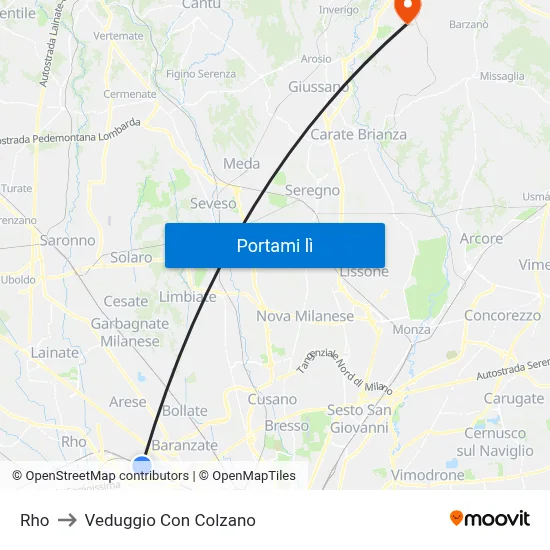 Rho to Veduggio Con Colzano map