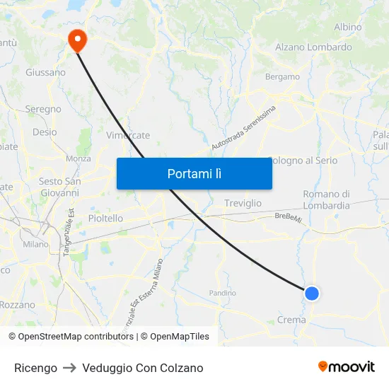 Ricengo to Veduggio Con Colzano map