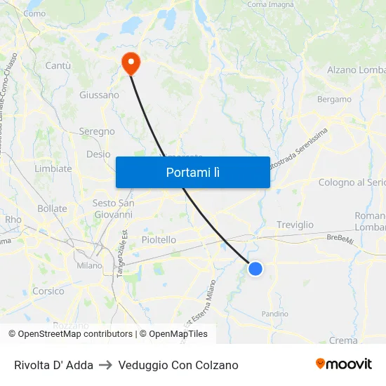Rivolta D' Adda to Veduggio Con Colzano map