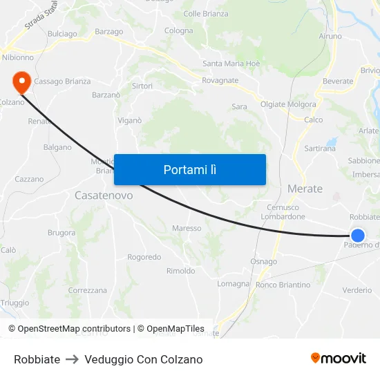 Robbiate to Veduggio Con Colzano map