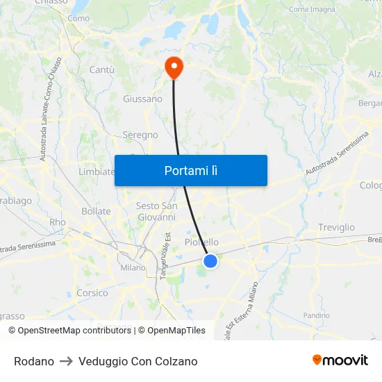 Rodano to Veduggio Con Colzano map