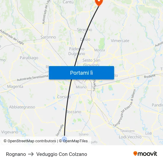 Rognano to Veduggio Con Colzano map