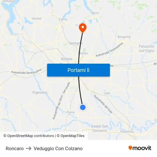 Roncaro to Veduggio Con Colzano map