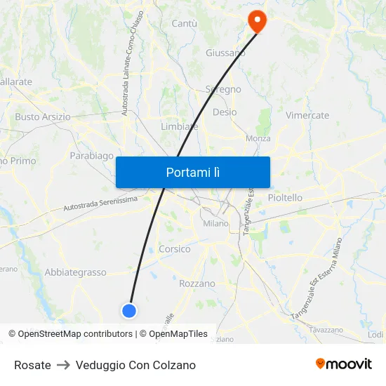 Rosate to Veduggio Con Colzano map