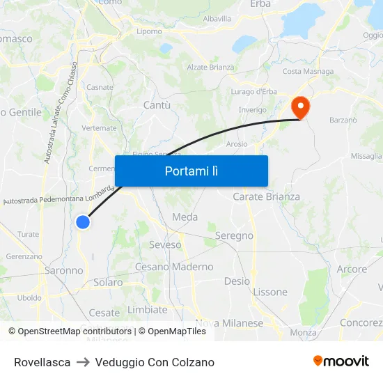 Rovellasca to Veduggio Con Colzano map