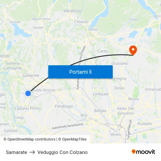 Samarate to Veduggio Con Colzano map