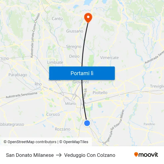San Donato Milanese to Veduggio Con Colzano map