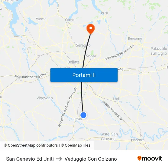 San Genesio Ed Uniti to Veduggio Con Colzano map