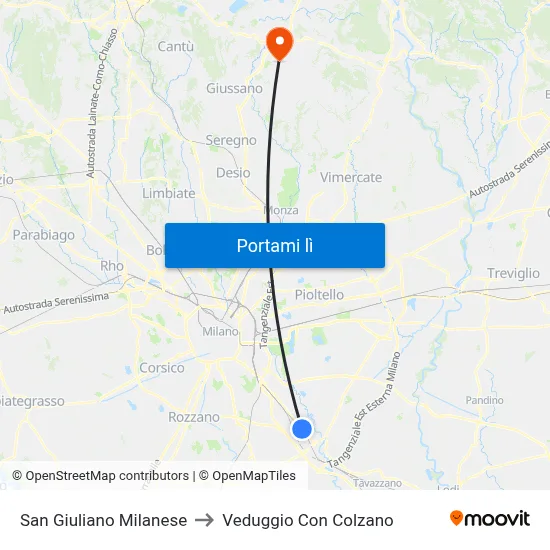 San Giuliano Milanese to Veduggio Con Colzano map
