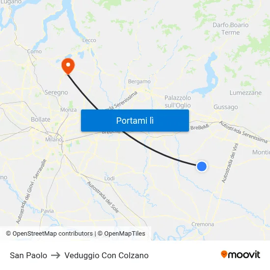 San Paolo to Veduggio Con Colzano map