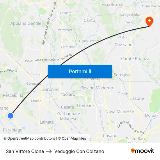 San Vittore Olona to Veduggio Con Colzano map