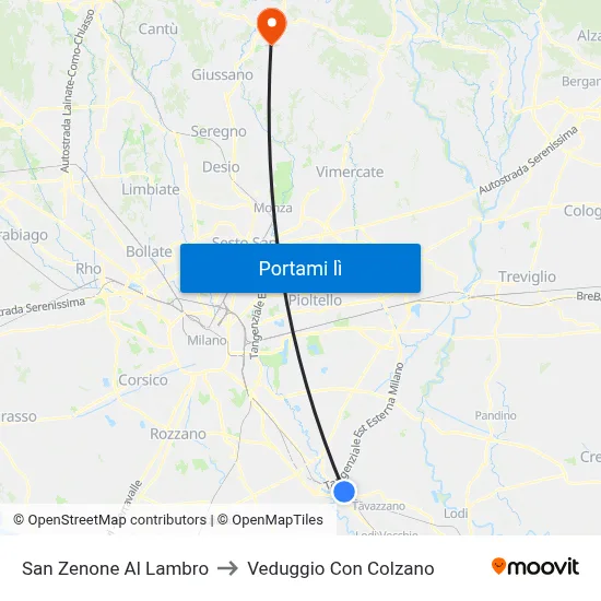 San Zenone Al Lambro to Veduggio Con Colzano map