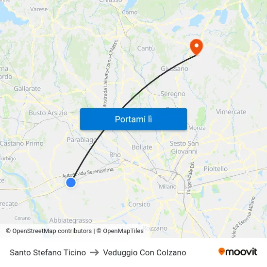 Santo Stefano Ticino to Veduggio Con Colzano map