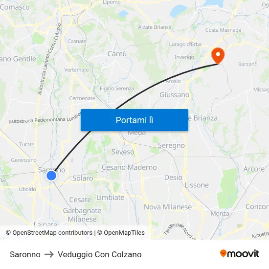 Saronno to Veduggio Con Colzano map