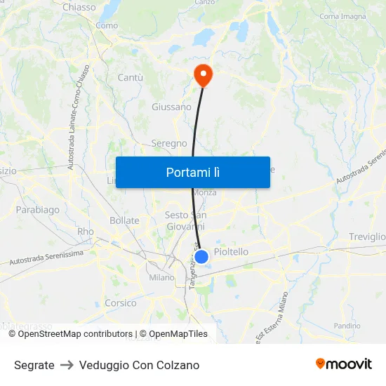 Segrate to Veduggio Con Colzano map