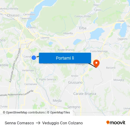 Senna Comasco to Veduggio Con Colzano map