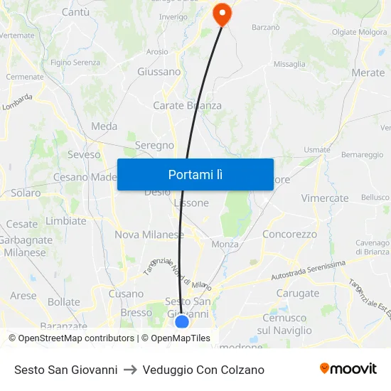 Sesto San Giovanni to Veduggio Con Colzano map
