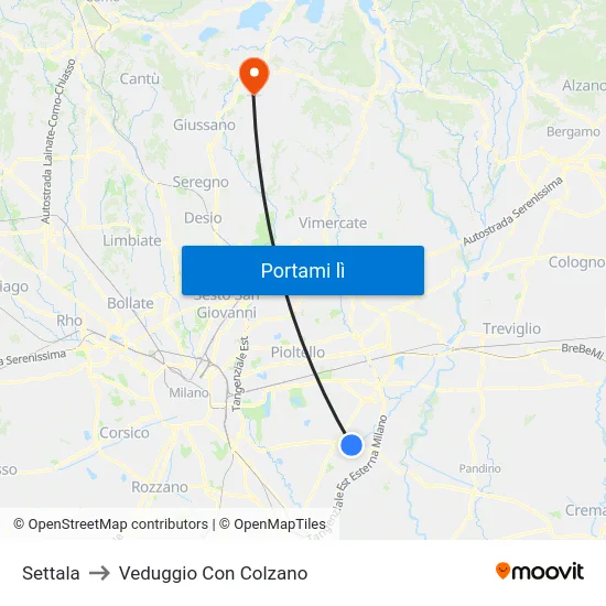 Settala to Veduggio Con Colzano map