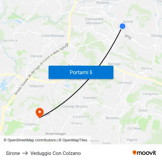Sirone to Veduggio Con Colzano map