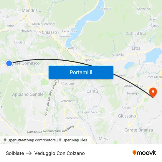 Solbiate to Veduggio Con Colzano map