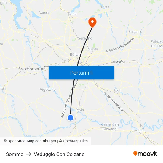 Sommo to Veduggio Con Colzano map