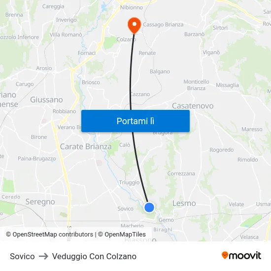 Sovico to Veduggio Con Colzano map