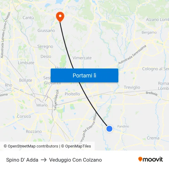 Spino D' Adda to Veduggio Con Colzano map
