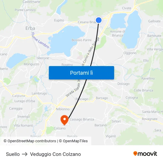 Suello to Veduggio Con Colzano map