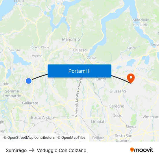 Sumirago to Veduggio Con Colzano map