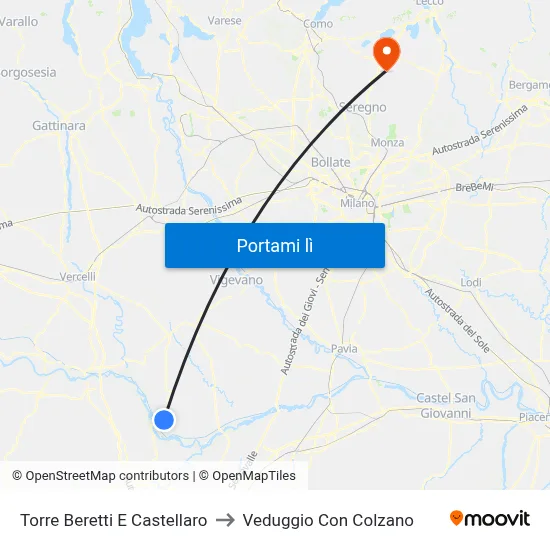 Torre Beretti E Castellaro to Veduggio Con Colzano map