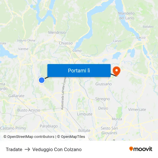 Tradate to Veduggio Con Colzano map