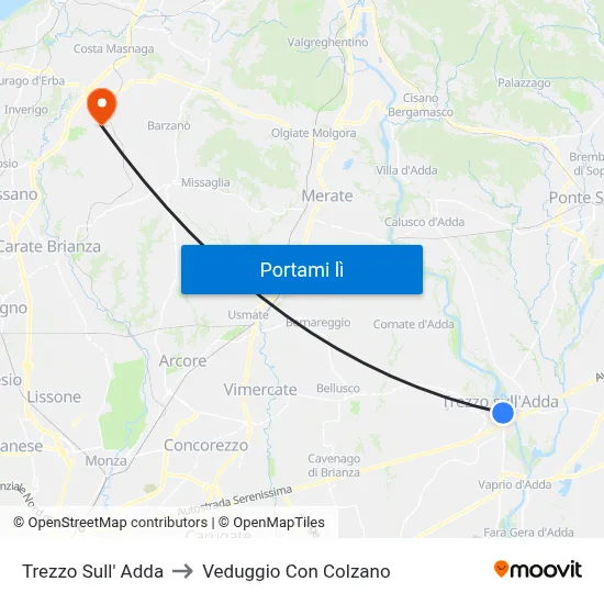 Trezzo Sull' Adda to Veduggio Con Colzano map