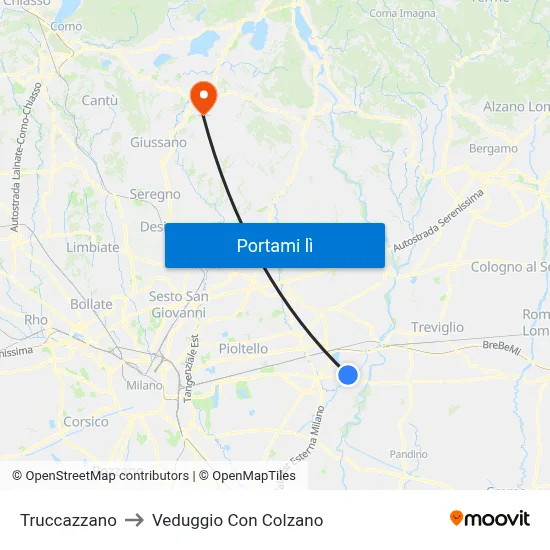 Truccazzano to Veduggio Con Colzano map