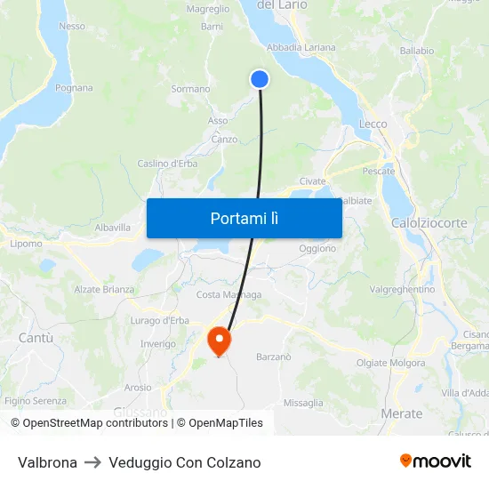 Valbrona to Veduggio Con Colzano map
