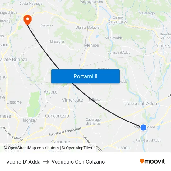 Vaprio D' Adda to Veduggio Con Colzano map