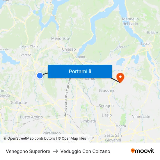 Venegono Superiore to Veduggio Con Colzano map