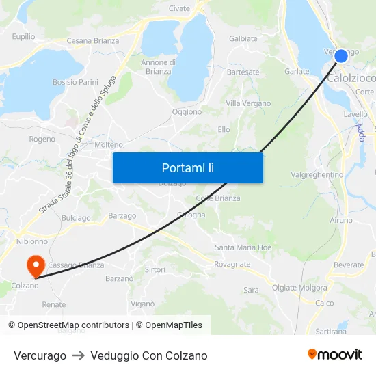 Vercurago to Veduggio Con Colzano map