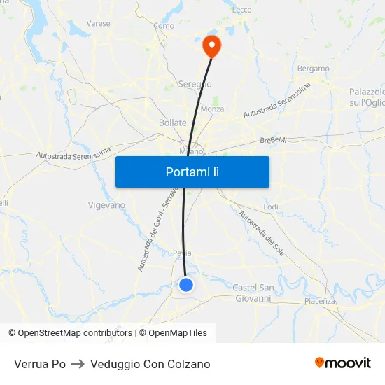 Verrua Po to Veduggio Con Colzano map