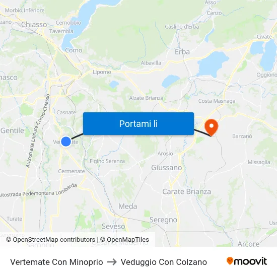 Vertemate Con Minoprio to Veduggio Con Colzano map