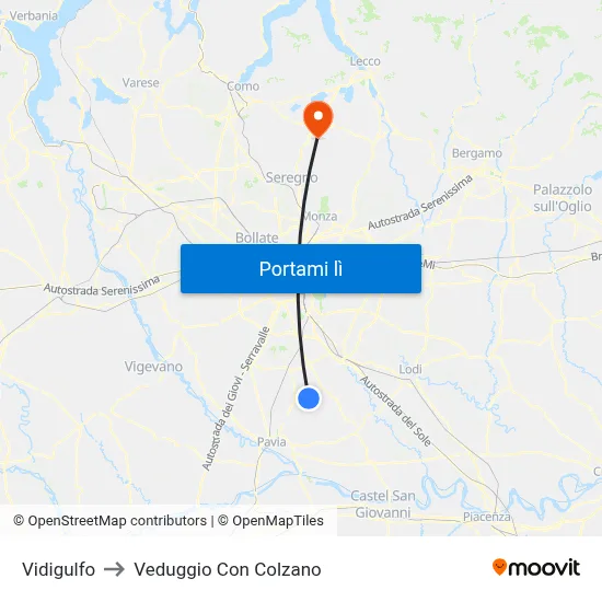 Vidigulfo to Veduggio Con Colzano map