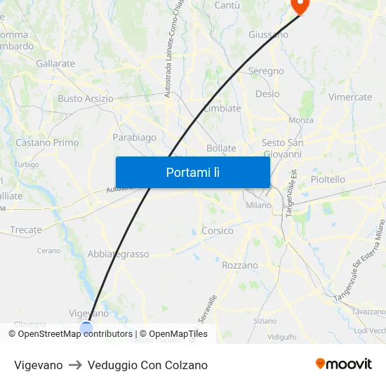 Vigevano to Veduggio Con Colzano map