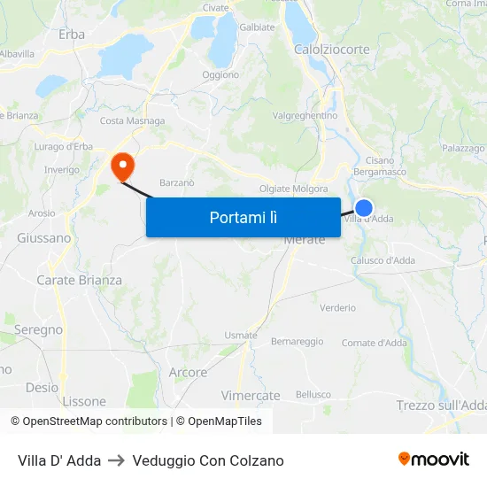 Villa D' Adda to Veduggio Con Colzano map