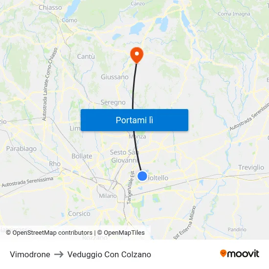 Vimodrone to Veduggio Con Colzano map