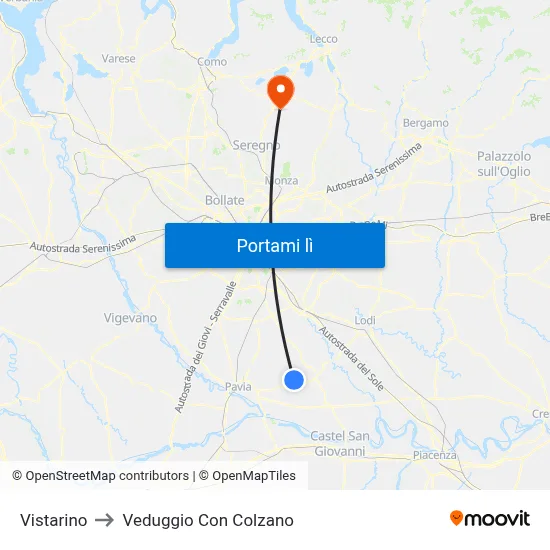 Vistarino to Veduggio Con Colzano map