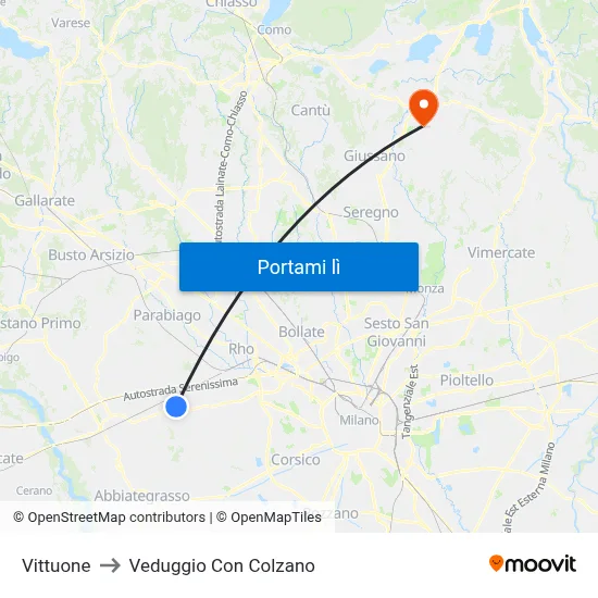 Vittuone to Veduggio Con Colzano map
