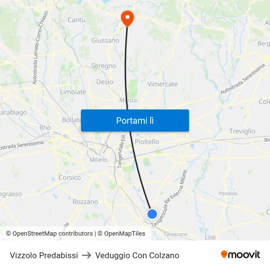 Vizzolo Predabissi to Veduggio Con Colzano map