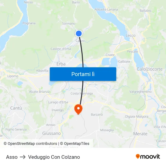 Asso to Veduggio Con Colzano map